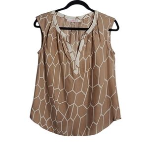 ALICE & TRIXIE Sleeveless Geometric Tan Silk Top w/ Modesty Clasp At Bust SizeXS